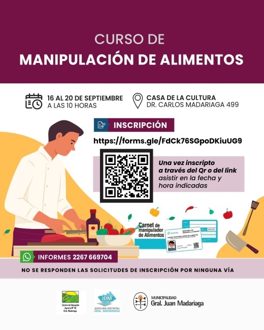 El lunes 16 inicia un nuevo curso gratuito de Manipulacin de Alimento